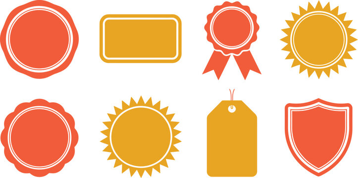 Blank promotional badge collection illustration set, generic commercial labels stickers and discount banner elements.