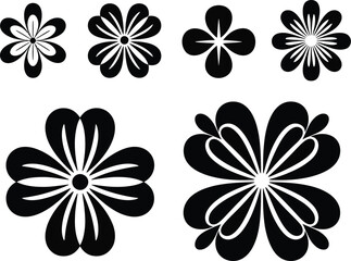 Fototapeta premium Modern floral square shapes collection illustration set, generic blooming flower silhouettes and botanical geometric graphics.