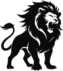 Fototapeta premium Majestic Roaring Lion Silhouette Vector Illustration with Wild Mane, Powerful Predator Animal Isolated on White Background Design Artwork