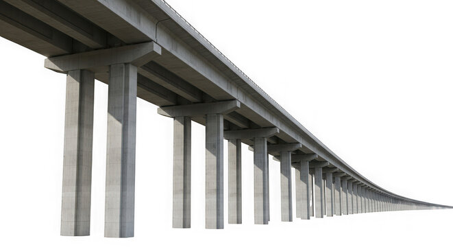 Concrete viaduct bridge structure isolated on transparent background