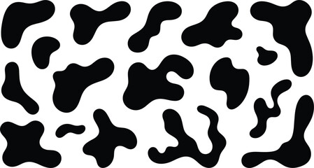 Abstract black organic blob shapes set isolated on white background for graphic design elements © Radongo