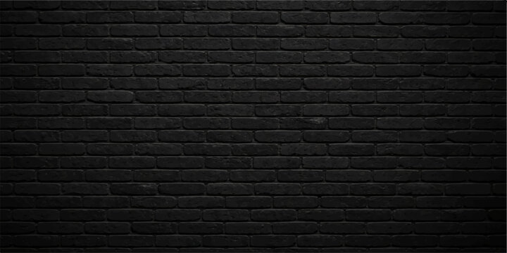 Black Brick Wall Vector Texture Background, Seamless Dark Stone Wall Pattern for Modern Interior and Architectural Designs