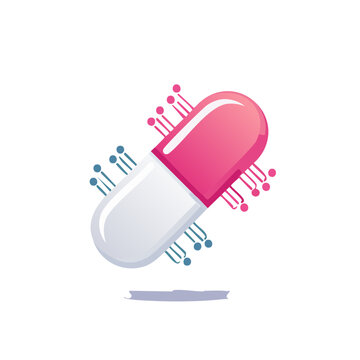 Pink and white capsule pill with binary code illustration