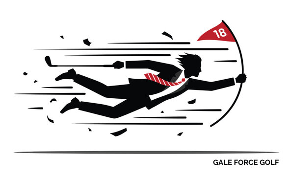  Humorous Gale Force Golf Vector with Player Blown by Strong Wind Illustration
