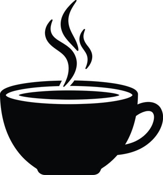 Silhouette vector hot coffee cup icon with rising steam design