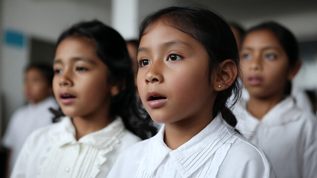 young chorister in purple robe singing during church choir practice and religious ceremony