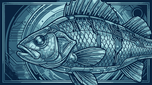 Mechanical cybernetic perch fish vector in robotic style