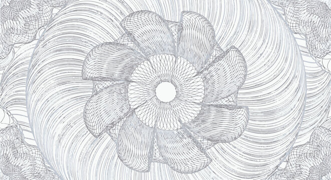 Pale sky blue and gray guilloche pattern background with intricate circular rosettes, complex geometric spirograph line art, and fine symmetrical details on a white background.