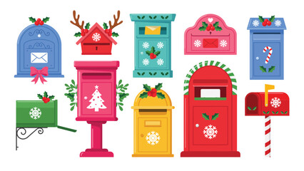 Christmas mailbox vector set with festive holiday mail drop icons © SOHAG