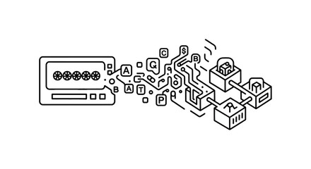 Digital data encryption and secure technical processing diagram © haikal