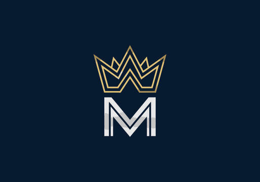 Digital logo featuring a stylized crown above a geometric letter "M" on dark blue background