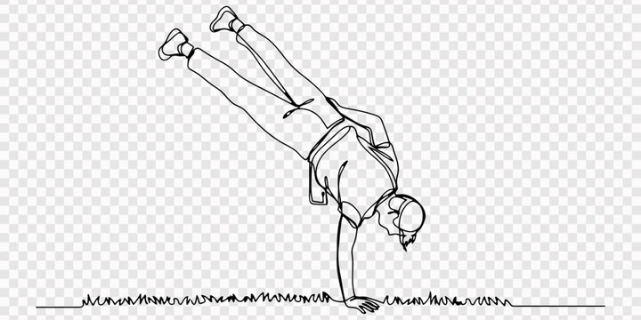 Continuous one line drawing woman is performing a vertical handstand in the water. The complex balance and graceful inversion of artistic swimming. Single line draw design vector graphic illustration