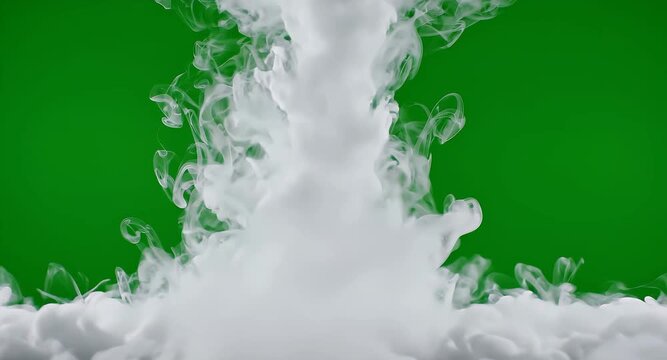 White Ink Swirling and Exploding in Water Over Green Screen Background