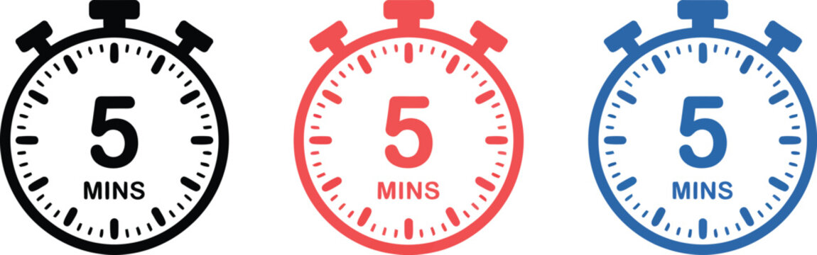 5 Minutes Timer Stopwatch Countdown Icon Vector Set