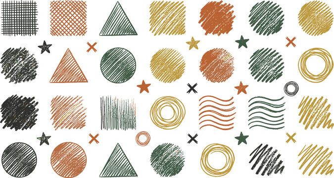 Hand drawn sketchy geometric shapes vector set for design