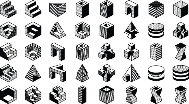 Impossible shapes vector icon set isolated on white background