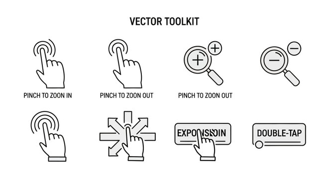 Touch screen hand gesture and zoom interaction icons