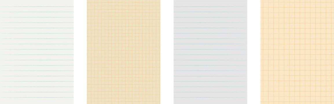 Set of vintage lined & checkered graph paper background for notebook, retro stationery and school