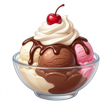 Sundae dessert with chocolate sauce and whipped cream