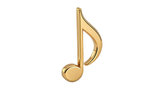 Shiny golden metallic eighth musical note symbol icon isolated on transparent background cut out