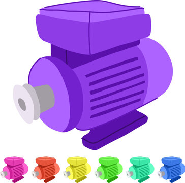 torque electric motor cartoon. power brushless, commutator rotor, windings magnetic torque electric motor sign vector
