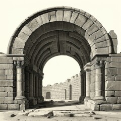 Fototapeta premium Romanesque arch architecture historical columns.