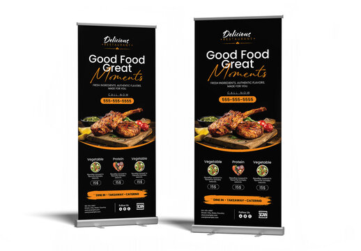 Restaurant Roll Up Banner Design Template for Food Promotion