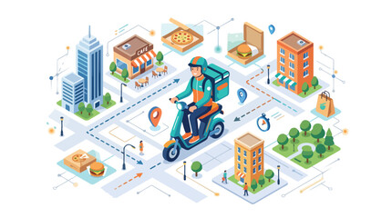 Fototapeta premium Delivery man riding a scooter for fast food service.
