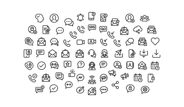 Communication Talk Bubble Icon Set with Chat Message Phone SMS and Call Symbols