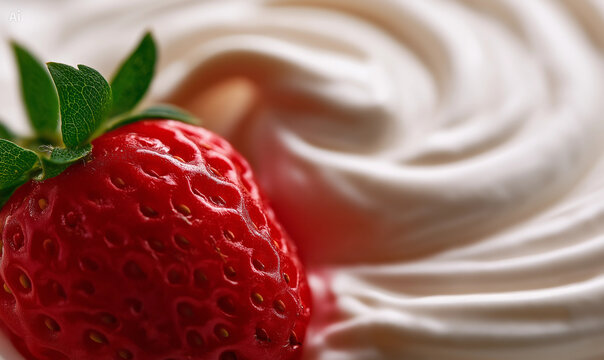 Strawberry and cream macro closeup background