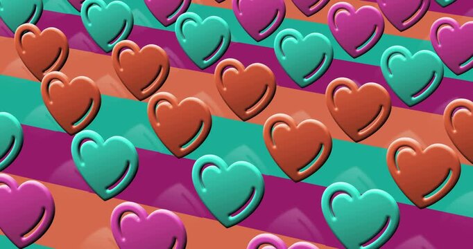 Heart romantic love and health multiple 3d symbol looped and seamless object pattern animation