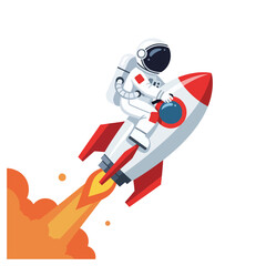 Fototapeta premium Astronauts ride in rockets wearing dark suits and eye protection. Flat vector mascot design