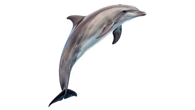 Elegant grey dolphin marine mammal jumping isolated on a transparent background