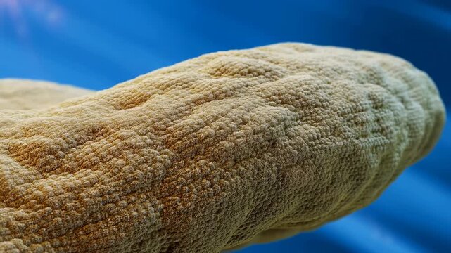 peanut in natural shell on blue background with light reflections close-up side view neutral mood food products natural ingredients commercial clean copy space modern design resource web.