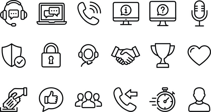 Customer service tech support line vector icon set on white