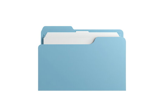 Blue file folder organizing business documents, storing data, information management, and office archive records
