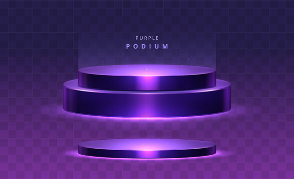 Futuristic Glowing Purple Violet Neon Podium Stage for Cyber Technology Display Pedestal - Vector isolated transparent png background