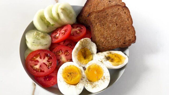 Salad with Boiled Egg and brown Bread, Concept of Healthy Eating, dieting, Healthy Lifestyle