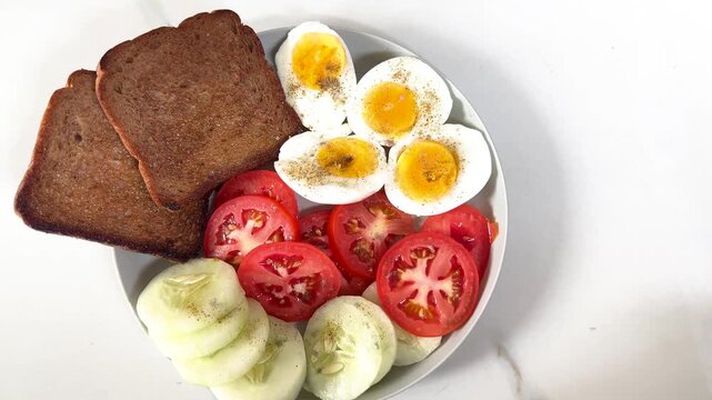 Salad with Boiled Egg and brown Bread, Concept of Healthy Eating, dieting, Healthy Lifestyle