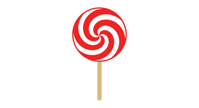 Red and white swirl lollipop on a white background
