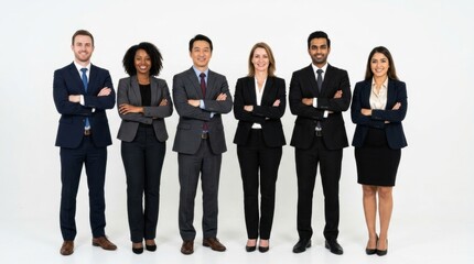 Obraz premium Six confident professionals in formal attire smiling together and Professional Business Team