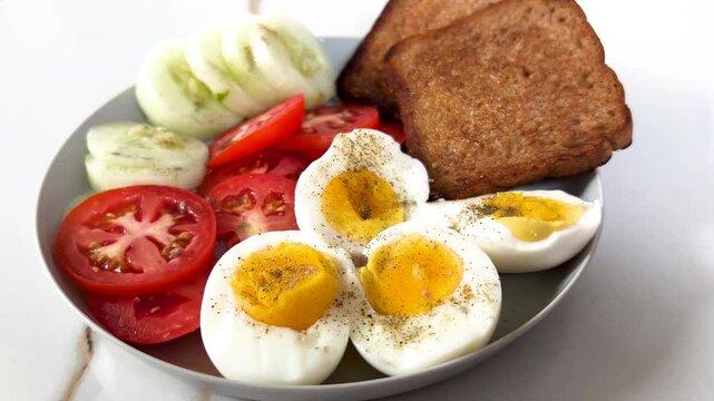 Salad with Boiled Egg and brown Bread, Concept of Healthy Eating, dieting, Healthy Lifestyle