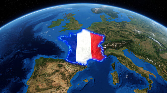 France highlighted with national flag design on globe map geography territory