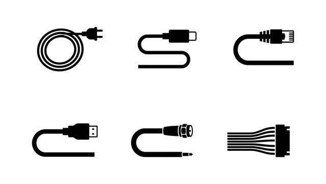 Collection of various electronic cables and connectors