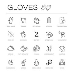 Fototapeta premium Disposable protective gloves icon set. The outline vector icons are well scalable and editable for packaging label design. Great for infographic for different backgrounds. EPS10.