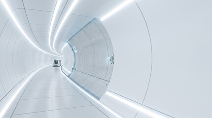 Fototapeta premium Futuristic autonomous capsule train traveling through modern hyperloop tunnel for next-generation transportation concept