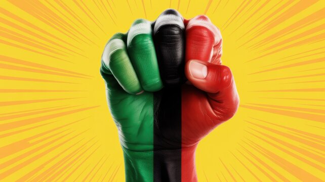Raised Fist With Pan African Colors Red Black Green Power Unity Juneteenth Concept
