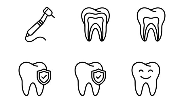 Dental icons with tooth and drill illustrations