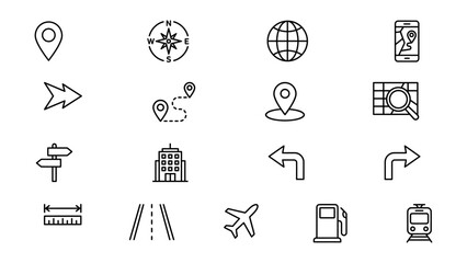 Obraz premium Collection of travel and navigation icons in simple line style