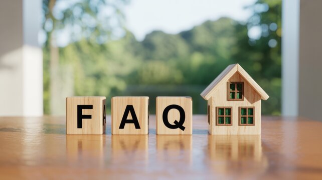 FAQ Wooden Letter Blocks With Miniature House Model Real Estate Questions Concept